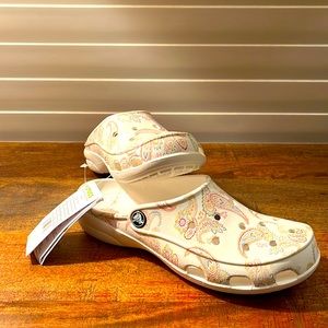 Crocs white floral clogs